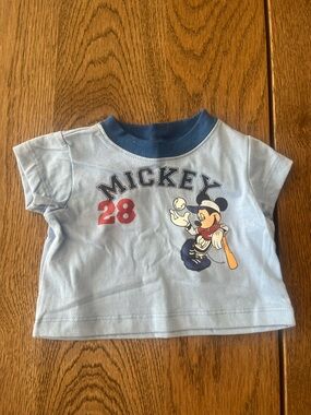 Disney Light Blue Mickey Baseball Tee with Navy Trim